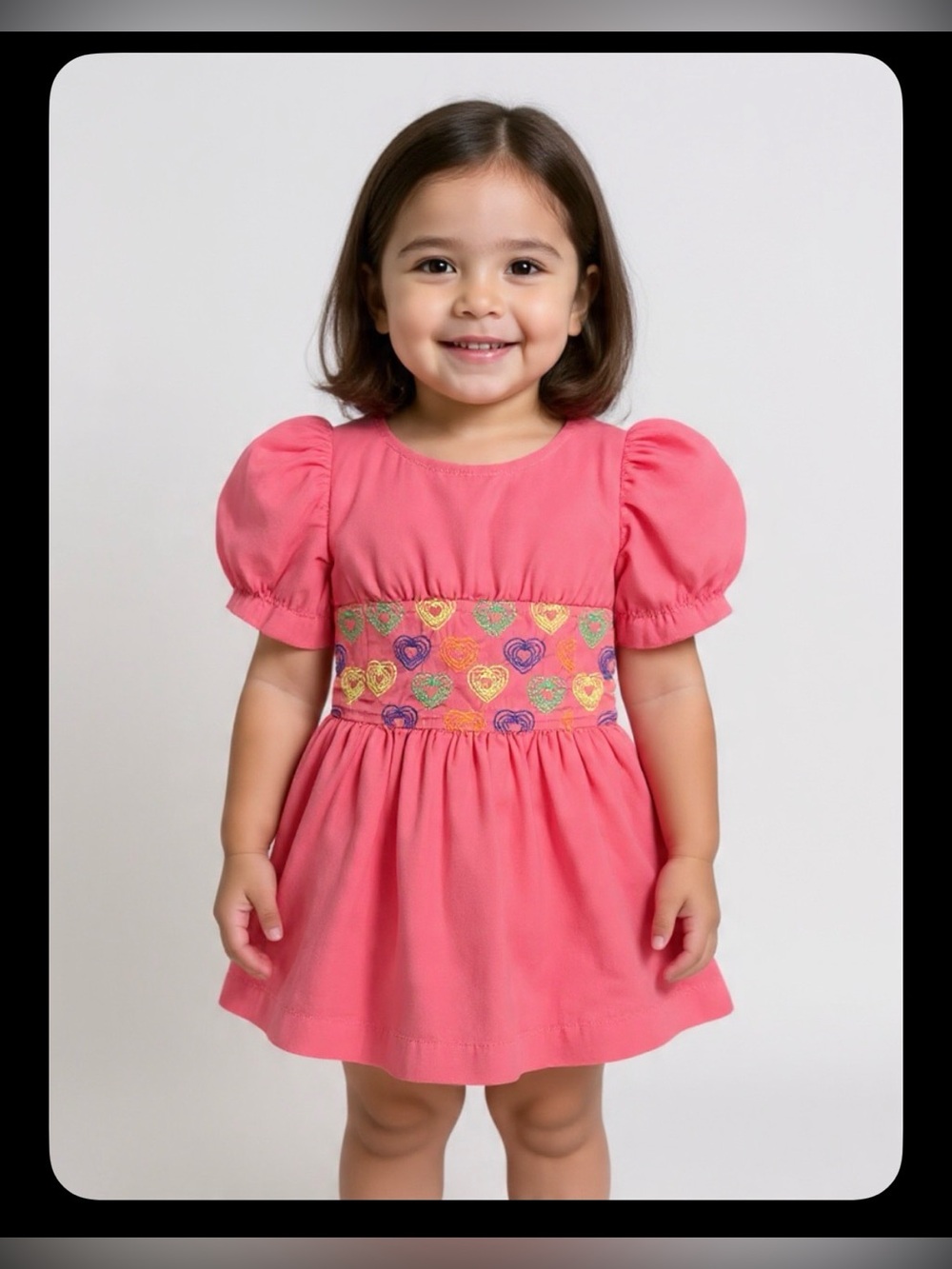 Peek Aren't You Curious 2T Girls Pink Heart Smocked Puff Sleeve Dress